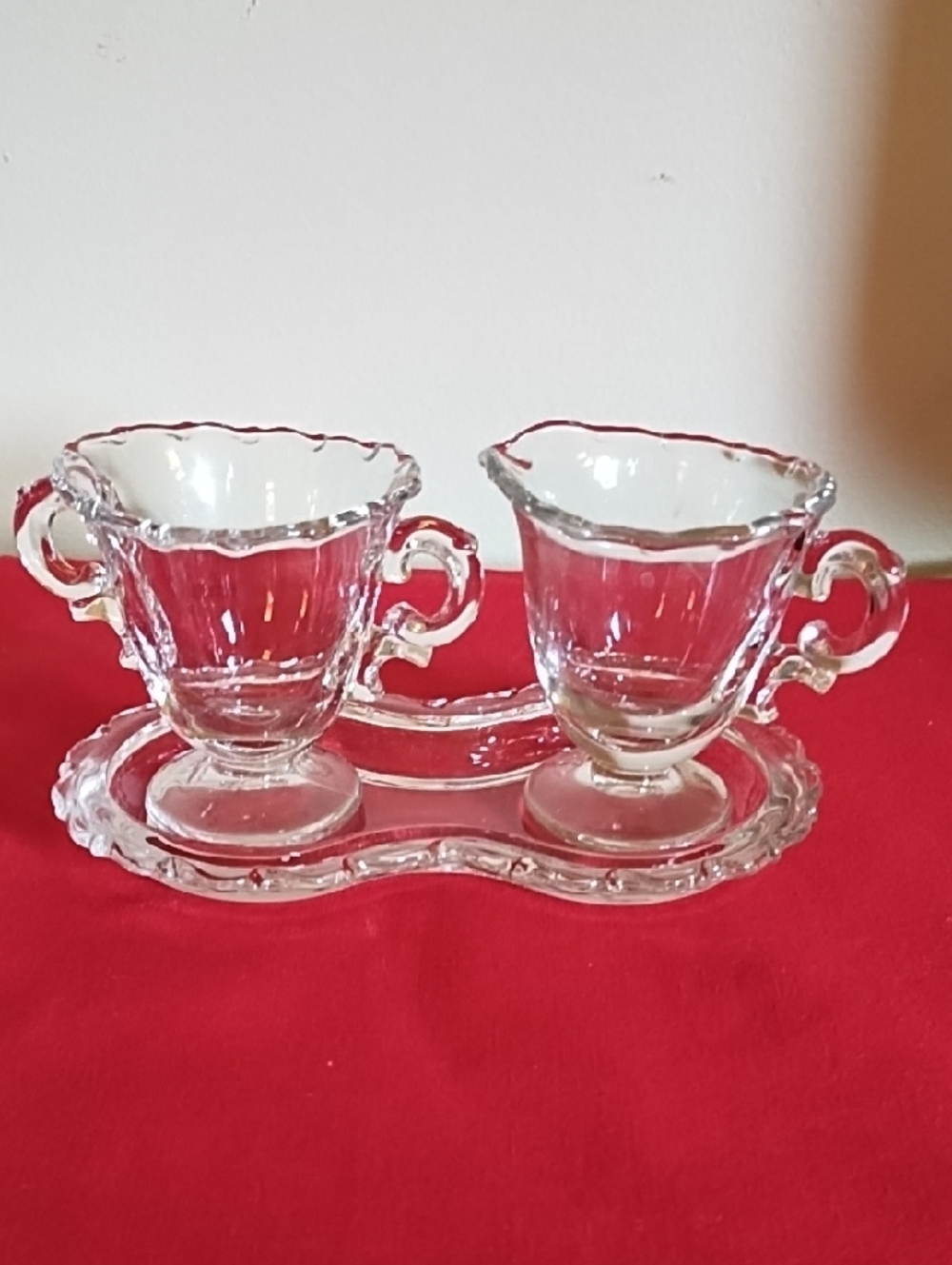 Fostoria Clear Glass Creamer & Sugar Bowl on Matching Tray - Elegant Serveware